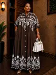 Maxi Shirt Dress yenye Maua ya Mpaka - 3