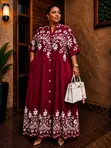 Maxi Shirt Dress yenye Maua ya Mpaka - 4