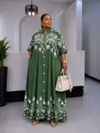 Maxi Shirt Dress yenye Maua ya Mpaka - 5