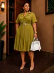 Cotton Wrap Dress with Pleated Midi Skirt - 1