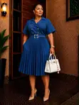 Cotton Wrap Dress with Pleated Midi Skirt - 2