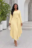 Gauni la Silk la Ruched Midi na Maua Kiunoni - 1