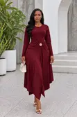 Gauni la Silk la Ruched Midi na Maua Kiunoni - 2