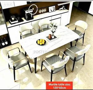 Modern 6-Seater Marble Dining Table Set (60x120cm)