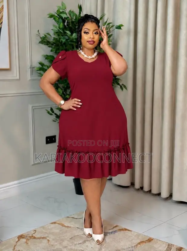 Ruffle Hem Short-Sleeve Midi Dress - 1