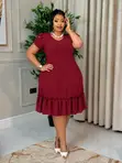 Ruffle Hem Short-Sleeve Midi Dress - 1