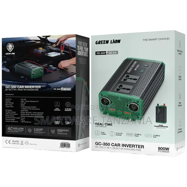 Green Lion GC-350 Car Inverter 12V to 220V, 800W, 30W PD - 1