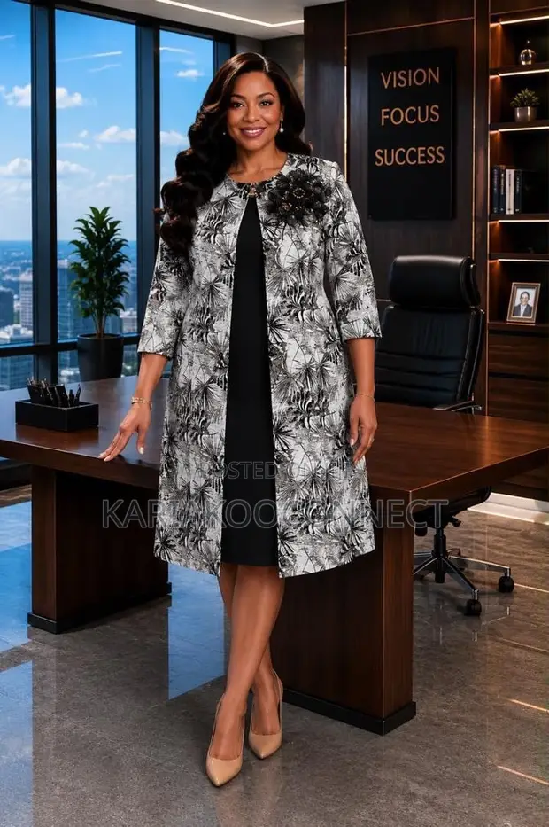 Elegant Burgundy & Cream Maple Leaf Print Coat Dress - 1