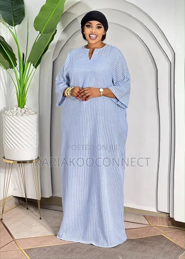 Kaftan Maxi Dress ya Linen yenye Michirizi - 1