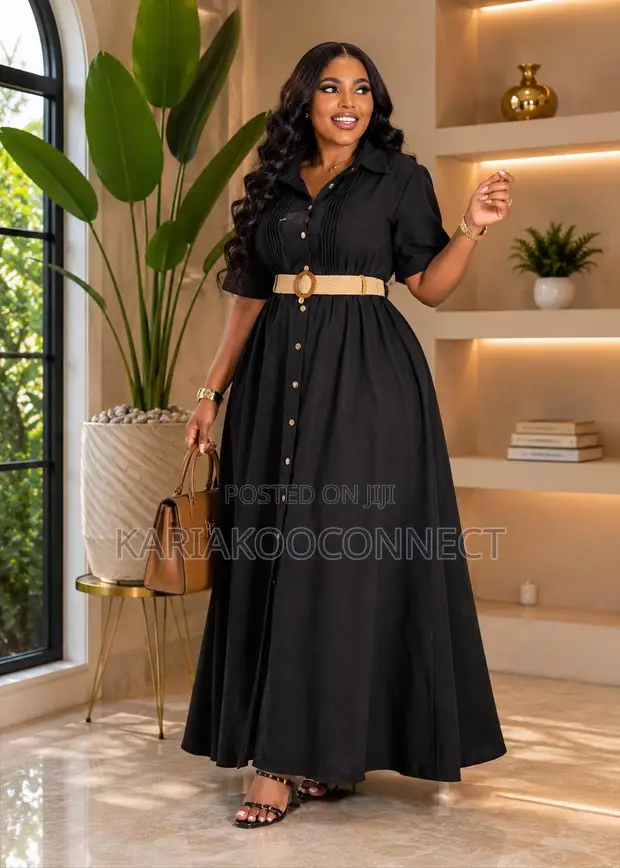 Belted Shirt Maxi Dress with Pintuck Bodice - 1