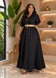 Belted Shirt Maxi Dress with Pintuck Bodice - 1