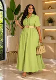 Belted Shirt Maxi Dress with Pintuck Bodice - 2
