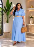 Belted Shirt Maxi Dress with Pintuck Bodice - 5