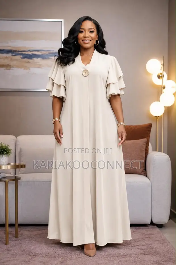 Flowy V-Neck Maxi Dress with Ruffle Sleeves - 1