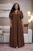 Flowy V-Neck Maxi Dress with Ruffle Sleeves - 3