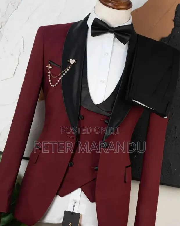 Premium Maroon/Burgundy 3-Piece Groom Tuxedo - 1