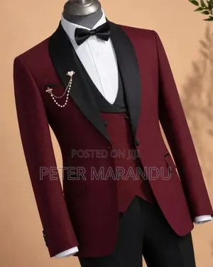 Suti ya Kifahari ya Bwana Harusi Maroon/Burgundy Vipande 3