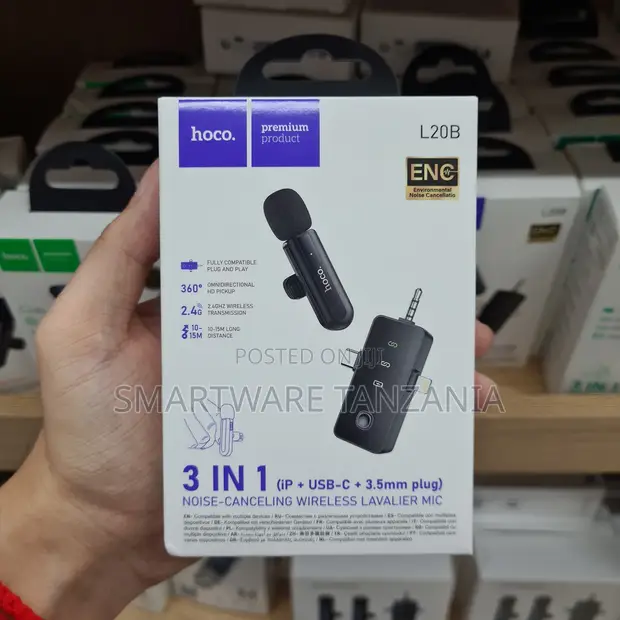 Hoco L20B 3-in-1 Wireless Lavalier Microphone, USB-C, Noise-Canceling - 1
