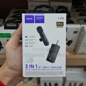 Hoco L20B 3-in-1 Wireless Lavalier Microphone, USB-C, Noise-Canceling