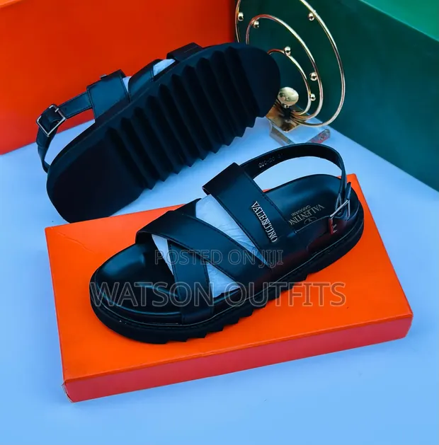 Men's Black Leather Prada & Valentino Sandals - 1