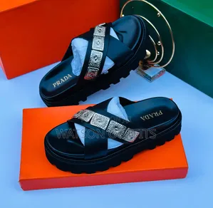 Men's Black Leather Prada & Valentino Sandals