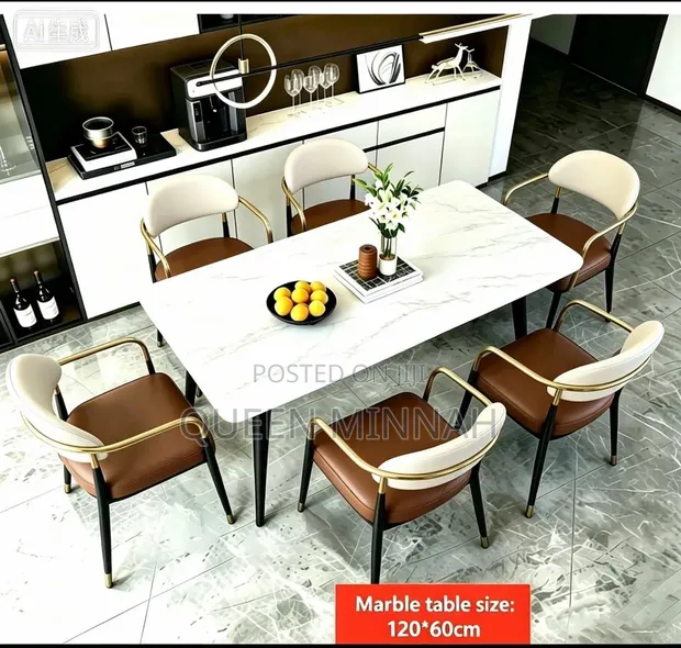 Marble Dining Table with 6 Chairs - 1