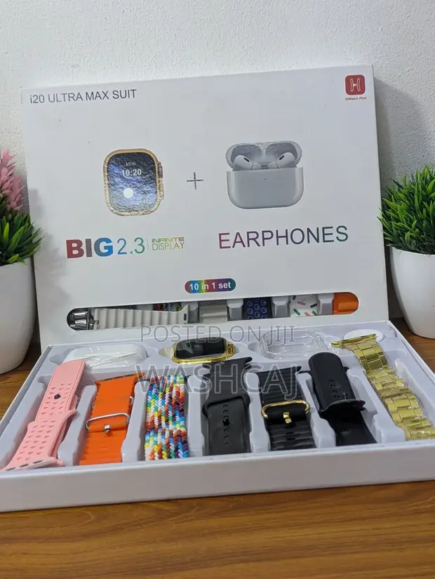 HiWatch Plus i20 Ultra Max Smartwatch na Earphones Set ya 10-in-1 - 1