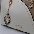 Brown Two-Tone Handbag with Butterfly Charm - 1