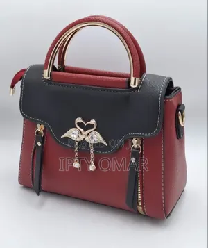 Red and Black Handbag with Swan Clasp