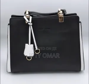 Black and White Handbag with Gold Accents