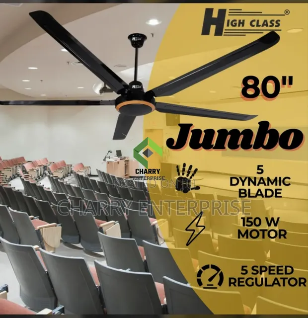 High Class 80" Black Ceiling Fan - 150W, 5 Blades - 1