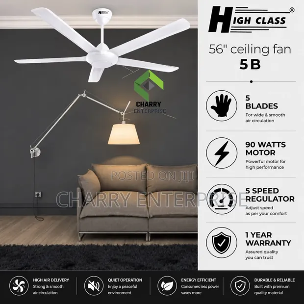 High Class 56" Ceiling Fan - 90W, 5 Blades - 1