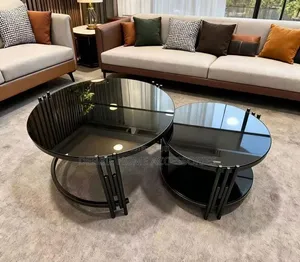 2-in-1 Nesting Coffee Table Set (Tempered Glass)