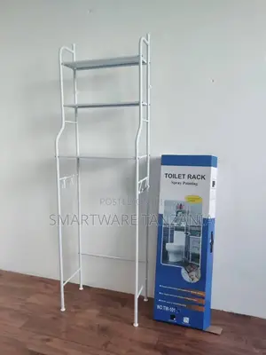 Toilet Rack with 3 Shelves - White Metal, Adjustable Height