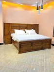 Solid Wood Bed 6x6 with Two Bedside Tables - 1