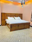 Solid Wood Bed 6x6 with Two Bedside Tables - 4
