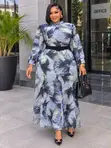Abstract Feather-Print Two-Piece Blazer Dress Set - 1