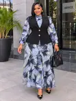 Abstract Feather-Print Two-Piece Blazer Dress Set - 4