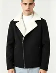 Heavy Wool Shearling-Collar Moto Coat - 2