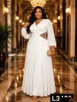 Elegant Wrap-Style Evening Gown with Beaded Waist - 1