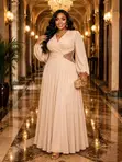 Elegant Wrap-Style Evening Gown with Beaded Waist - 2