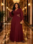 Elegant Wrap-Style Evening Gown with Beaded Waist - 5