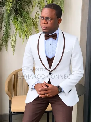 Ricardo Martinez Men's Suit - White and Brown