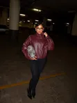 Queen Leather Jacket Kubwa ya Burgundy - 3
