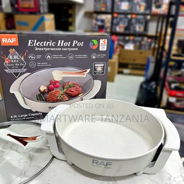 RAF 6L Multifunctional Electric Cooking Skillet yenye Glass Lid - 1