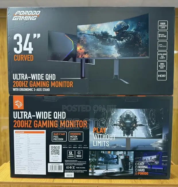 Porodo Gaming 34" Curved Ultra-Wide QHD Monitor (PDXV34200BK) - 1
