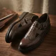 Brown Crocodile Texture Buckle Shoes - 3