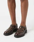 Brown Crocodile Texture Buckle Shoes - 5