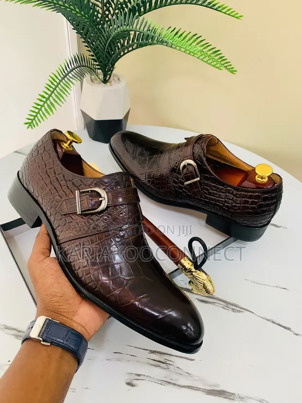 Berluti-Style Crocodile-Embossed Monk Strap Shoes - Black Coffee - 1