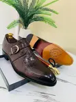 Berluti-Style Crocodile-Embossed Monk Strap Shoes - Black Coffee - 2